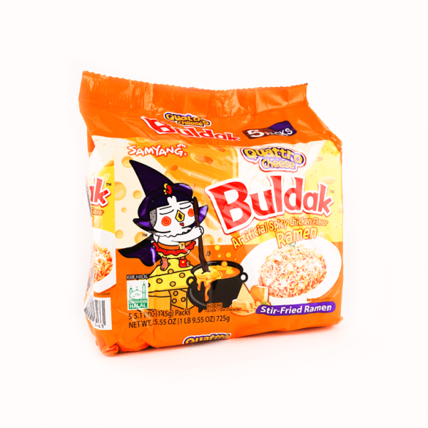 Buldak Quattro Cheese Hot Chicken Stir-Fried Ramen – 5 Packs × 145g - Image 2