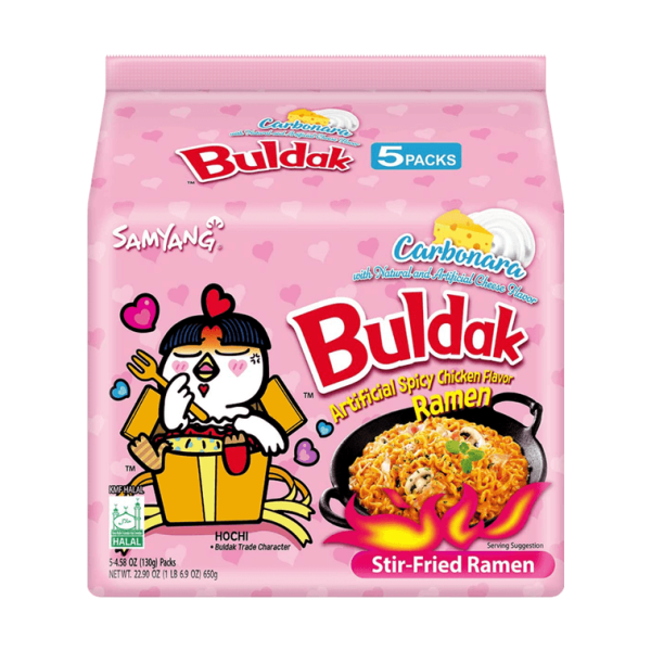 Korean Buldak Carbonara Stir-Fried Ramen – Hot Chicken Flavour, 5 Packs × 130g
